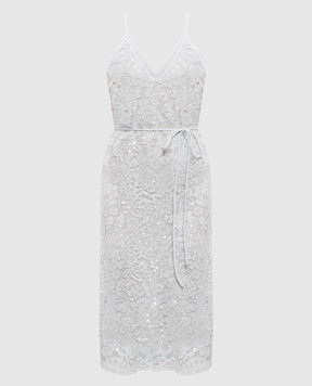 Twinset Зеленое платье миди из кружева с пайетками 261TP2630