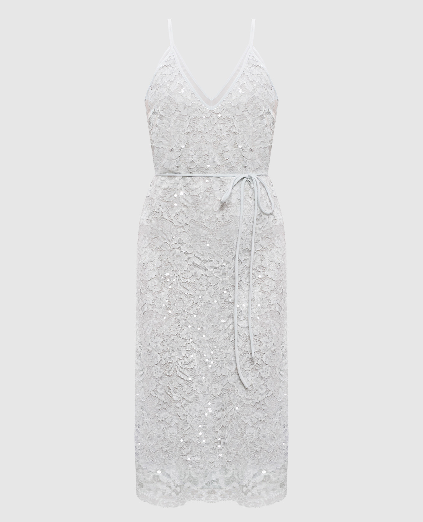 Зеленое платье миди из кружева с пайетками