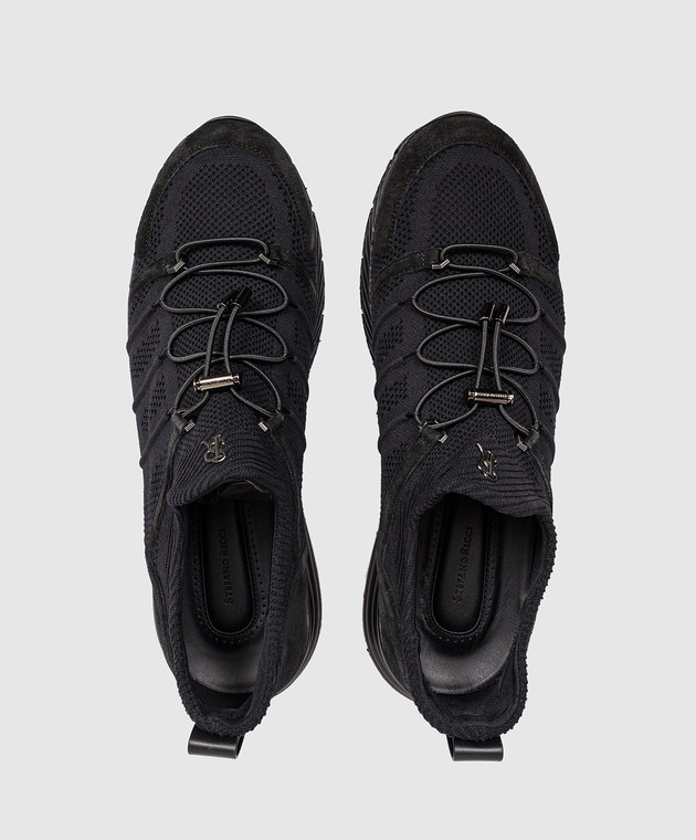 Stefano Ricci Черные кроссовки с монограммой UV689G6626SDPWYT изображение 4