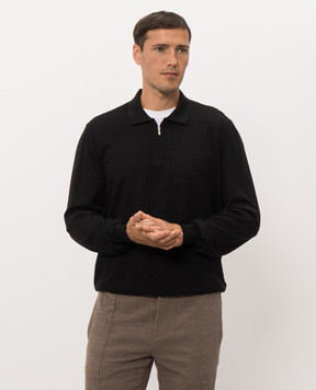 Bertolo Cashmere Черное поло из шерсти и шелка с фактурным узором 90247300251458