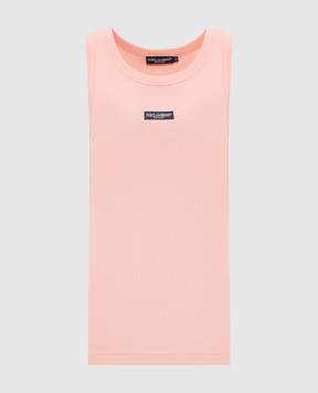 Dolce&Gabbana Рожева майка в рубчик з нашивкою логотипа F8W62TFU7AV