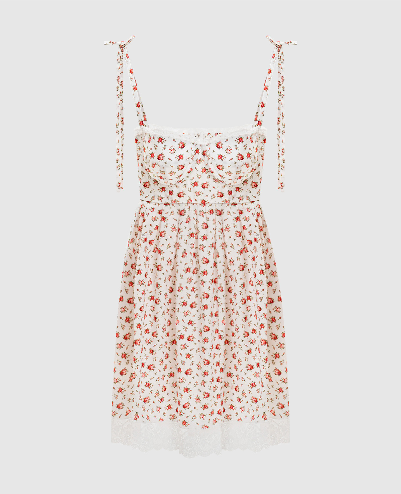 

Белое платье мини в цветочный принт с кружевом, Белый, Повседневные платья