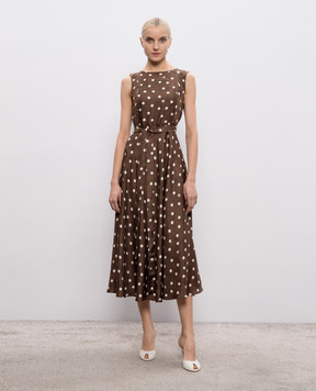 Max Mara Коричневое платье миди MARTINA из шелка в горох SMMMARTINA