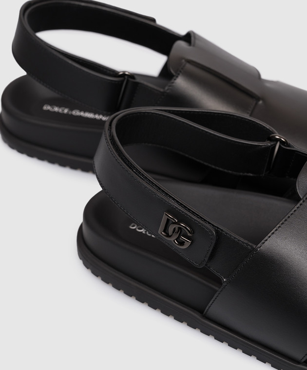 Dolce&Gabbana Чорні шкіряні сандалі з монограмою логотипа A80571A0118 зображення 5