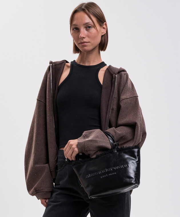 Alexander Wang Черная кожаная сумка-тоут на меху 20426T22L изображение 2