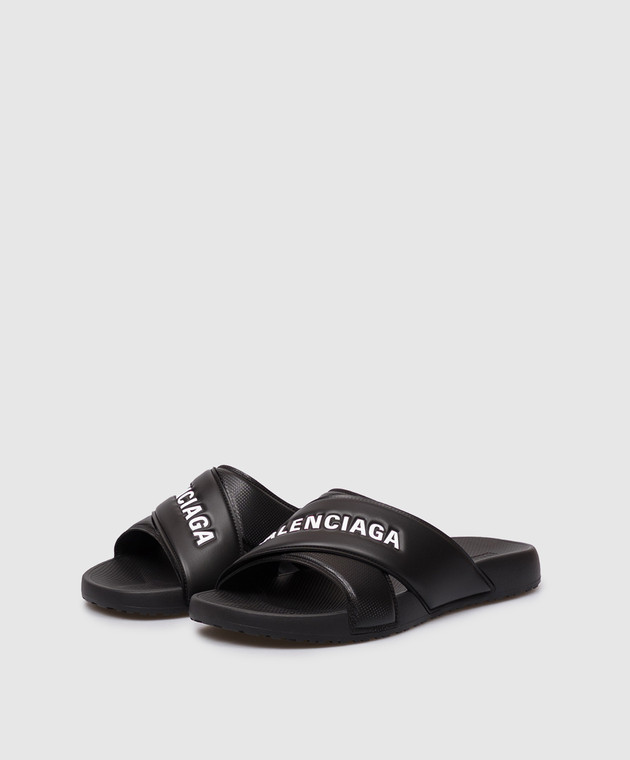 Balenciaga Чорні слайдери з фактурним логотипом 866163W0FPD зображення 2