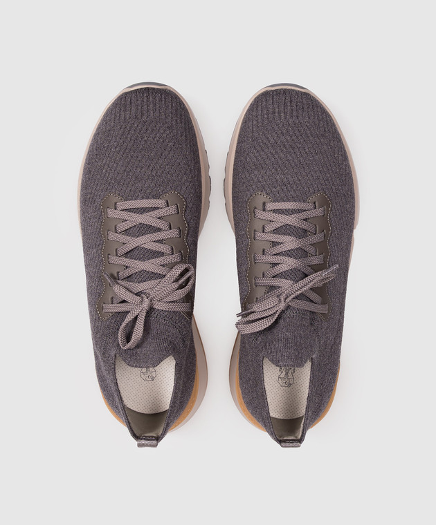 Brunello Cucinelli Серые утепленные кроссовки из шерсти MZUWLBO253 изображение 4