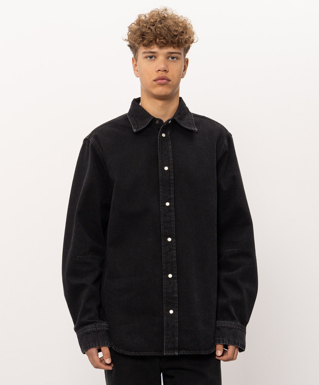 Off-White Черная рубашка джинсовая с вышивкой логотипа 44MYD05YF26D001 изображение 3