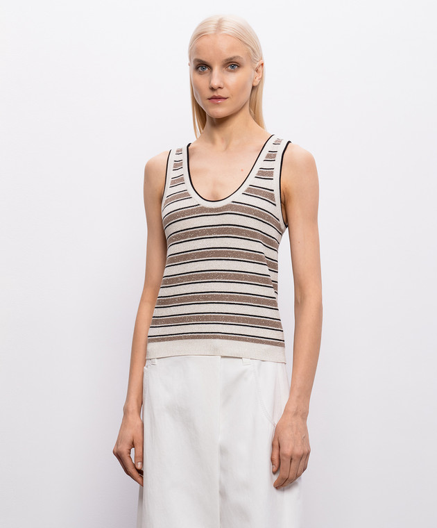 Brunello Cucinelli Майка кольору айворі в смужку з люрексом MAZ263800P зображення 3