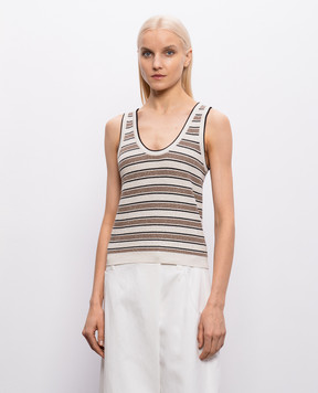 Brunello Cucinelli Майка кольору айворі в смужку з люрексом MAZ263800P