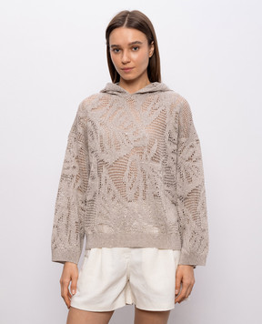 Brunello Cucinelli Бежевий джемпер з льону з капюшоном MDT771009
