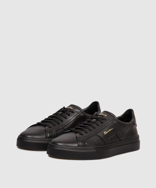 Santoni Черные кожаные кеды MBGT21779NEORXWH изображение 2