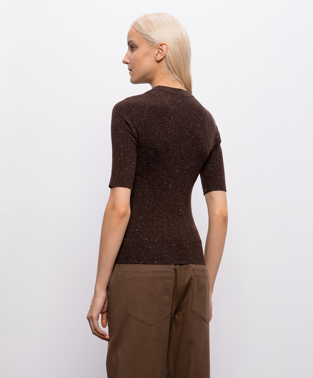 Brunello Cucinelli Коричневый топ с кашемиром в рубчик M9A822200P изображение 4