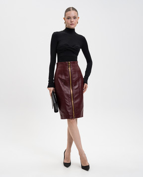 Balmain Бордовая кожаная юбка-карандаш FF0LC266LD63