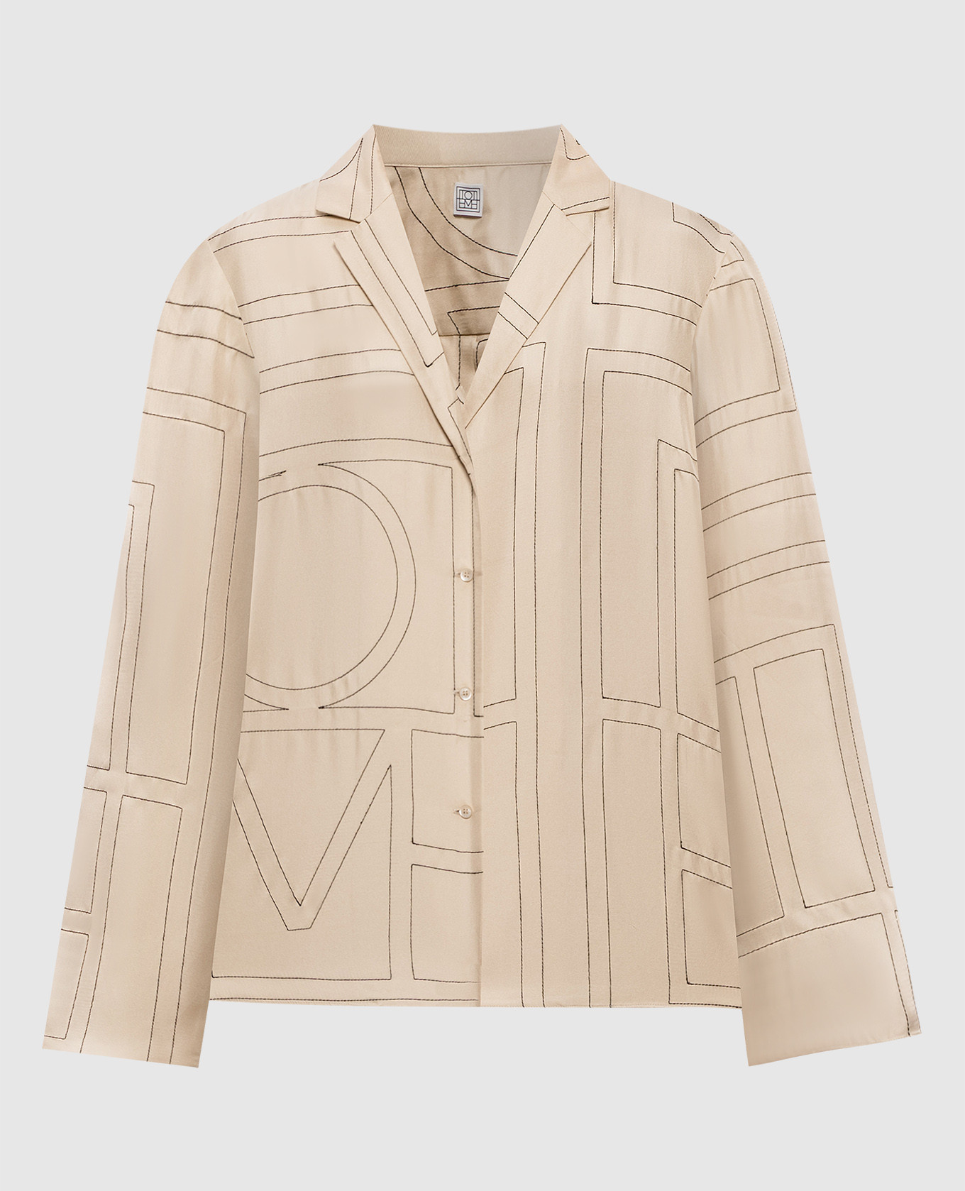 Бежевая блузка из шелка с вышивкой монограммы логотипа