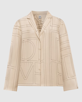 Toteme Бежевая блузка из шелка с вышивкой монограммы логотипа 213755707