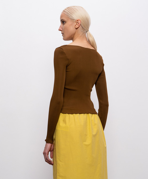 Saint Laurent Коричневий топ із шовку з мереживом 867253Y37SM зображення 4