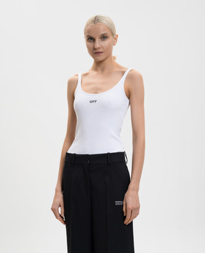 Off-White Білий топ в рубчик з логотипом 2AD072C99JER002