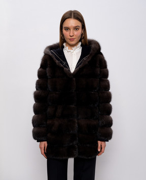 Rindi Коричневая шуба из меха соболя с цепочкой мониль 050ZB026