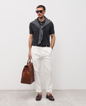 Brunello Cucinelli Серое поло с леном M2L707715