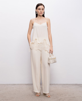 Fabiana Filippi Штани кольору айворі із шовком з ланцюжком моніль PAD276F336M187