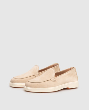 Santoni Бежевые замшевые лоферы с фактурным логотипом WUYA72027TISNORB