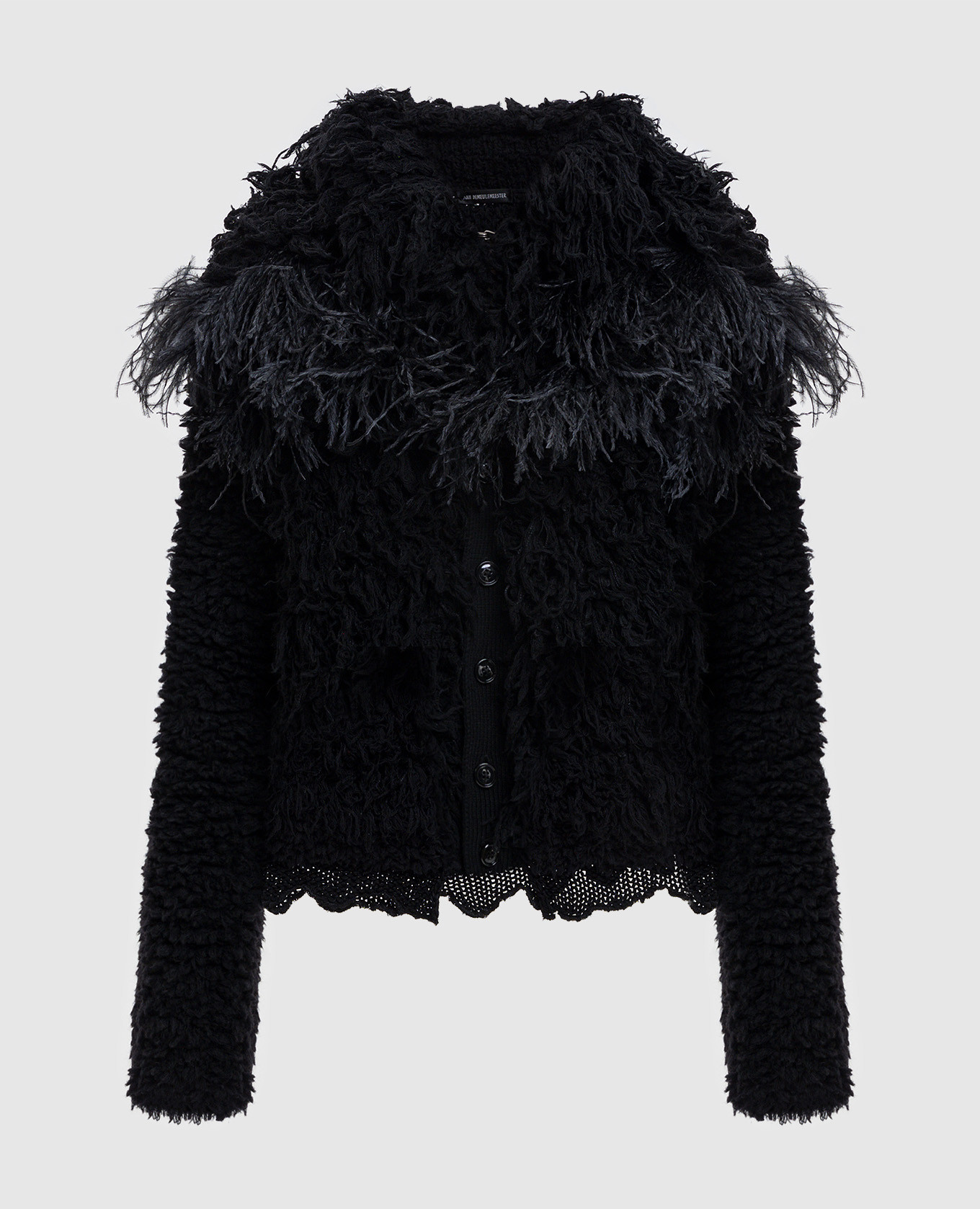 

Черный кардиган с шерстью и перьями страуса, Кардиганы