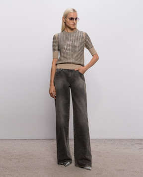 Ermanno Scervino Бежевий джемпер з короткими рукавами з вовною з кристалами D495L322CTEJY