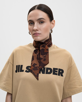 Jil Sander Коричневая лента твили из шелка в узор с логотипом J53TF0005J40084