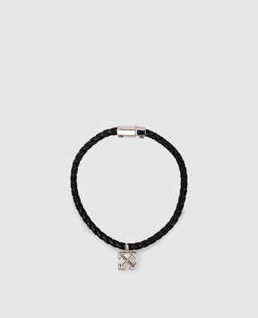 Off-White Черный кожаный плетеный браслет OMOA10NF25MET001