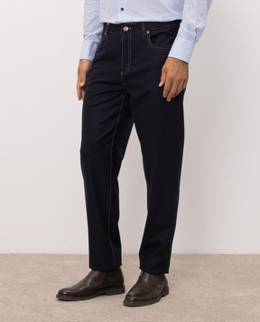 Brunello Cucinelli Темно-синие брюки из шерсти M038PF1012