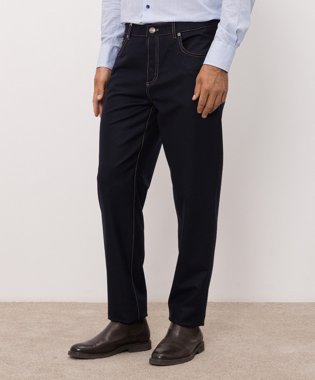 Brunello Cucinelli Темно-синие брюки из шерсти M038PF1012 изображение 3