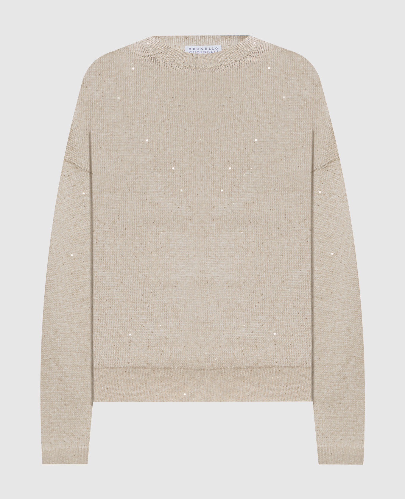 Бежевый джемпер из льна с пайетками