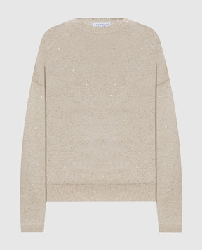 Brunello Cucinelli Бежевый джемпер из льна с пайетками MDT746410