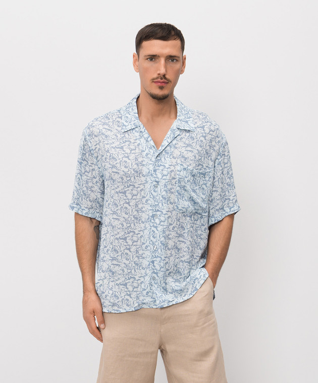 Trussardi Голубая рубашка в брендовый принт 5040N000047NMS113T00 изображение 3