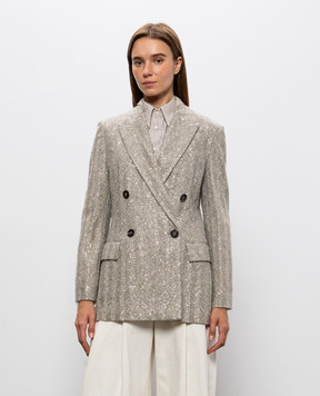 Brunello Cucinelli Бежевый двубортный жакет в узор MA1567255