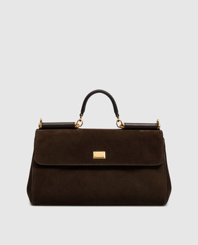 Dolce&Gabbana Коричневая замшевая сумка My Sicily с логотипом BB7782BO903