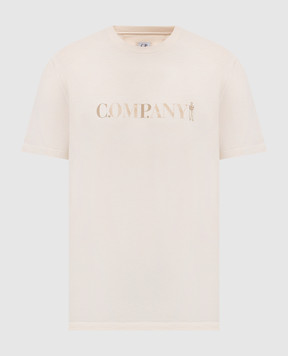 C.P. Company Бежева футболка з принтом емблеми MTS085A005100W
