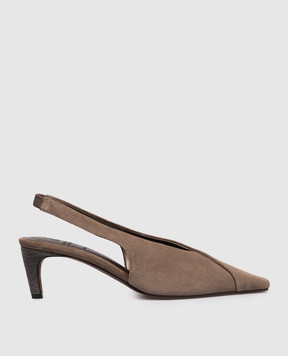Brunello Cucinelli Коричневі замшеві слінгбеки з ланцюжком MZSFC3368P