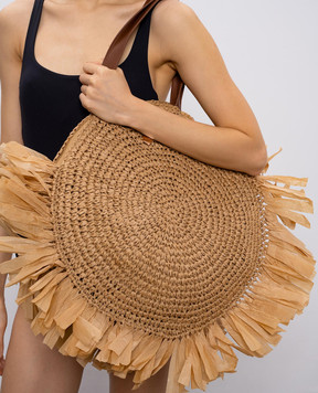 Twinset Бежевая плетеная сумка-тоут с бахромой 261LB7BAA