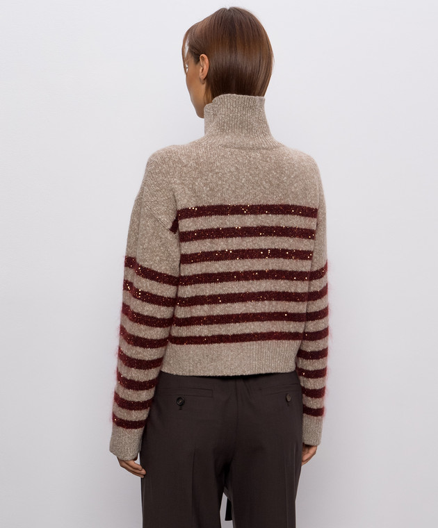 Brunello Cucinelli Бежевый свитер из шерсти и кашемира в полоску MGY563704P изображение 4