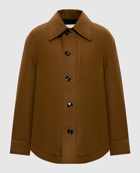 Ami Paris Коричневое пальто из шерсти с логотипом UJK824WV0078