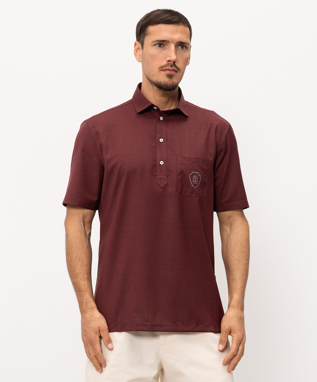 Brunello Cucinelli Бордове поло з вовни з принтом емблеми MM6701301F зображення 3