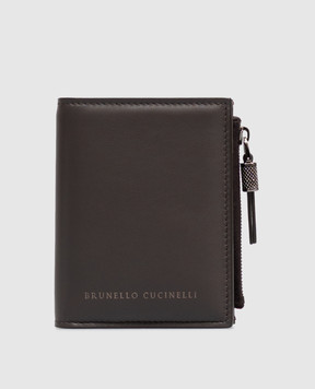 Brunello Cucinelli Коричневый кожаный портмоне с принтом логотипа MWCRM2718
