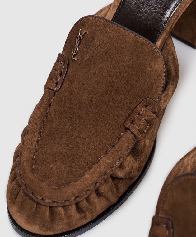 Saint Laurent Коричневые замшевые мюли LE LOAFER 86971327DTT изображение 5