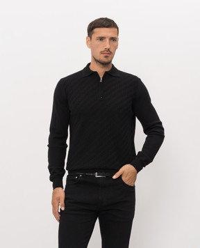 Cashmere&Whiskey Черное поло из мериноса шерсти в узор 1034