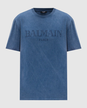 Balmain Синя футболка з вишивкою логотипа GH1EG000BC72