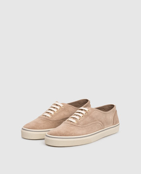 Brunello Cucinelli Бежевые замшевые кеды с логотипом MZUPIGZ334