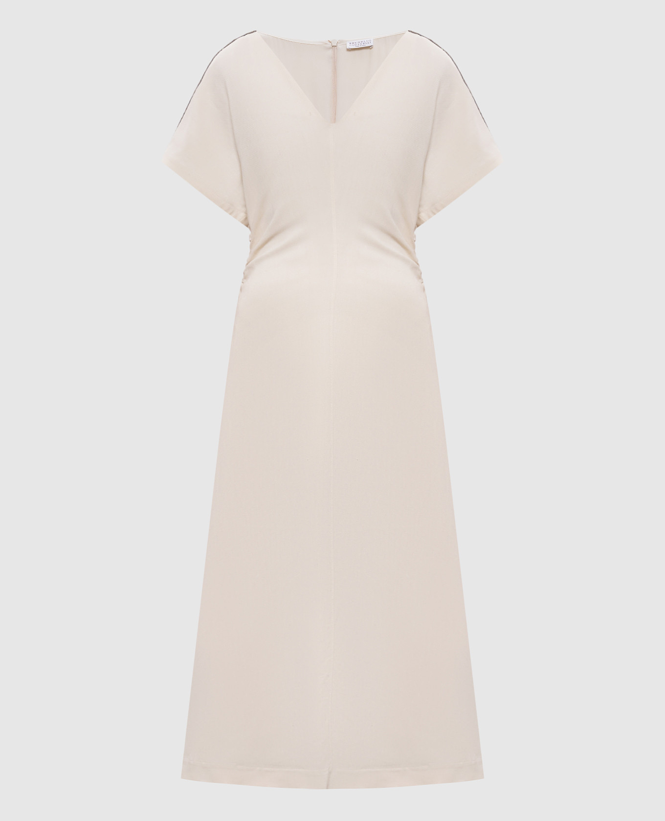 Бежевое платье миди с льном