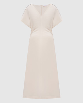 Brunello Cucinelli Бежева сукня міді з льоном MH126AHE42